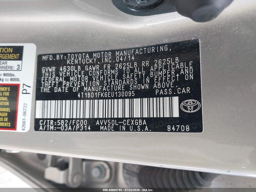 4T1BD1FK6EU130095 2014 TOYOTA CAMRY HYBRID photo no. 9