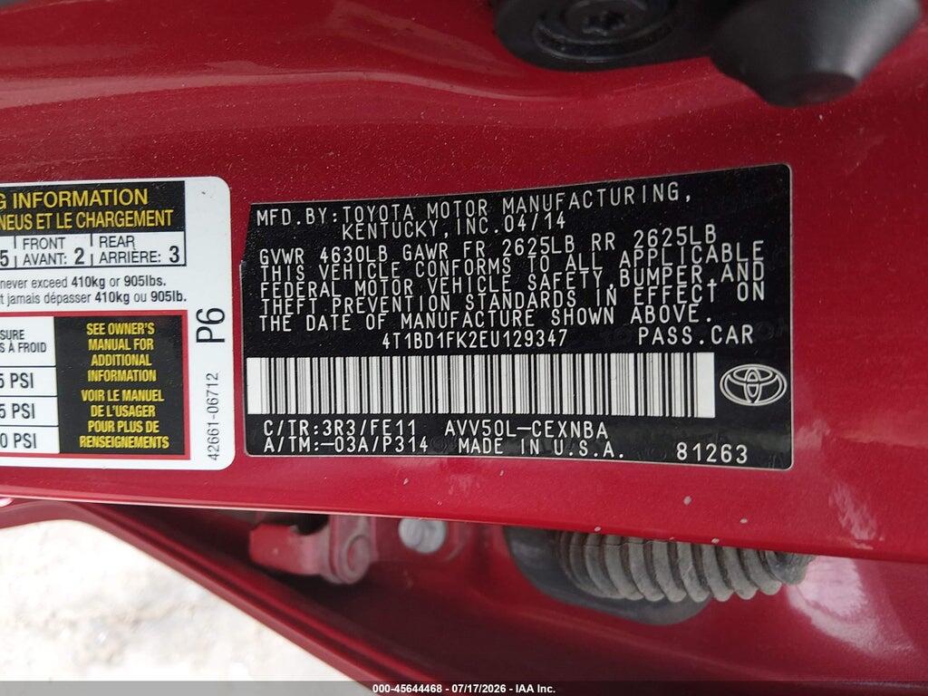 4T1BD1FK2EU129347 2014 TOYOTA CAMRY HYBRID photo no. 9