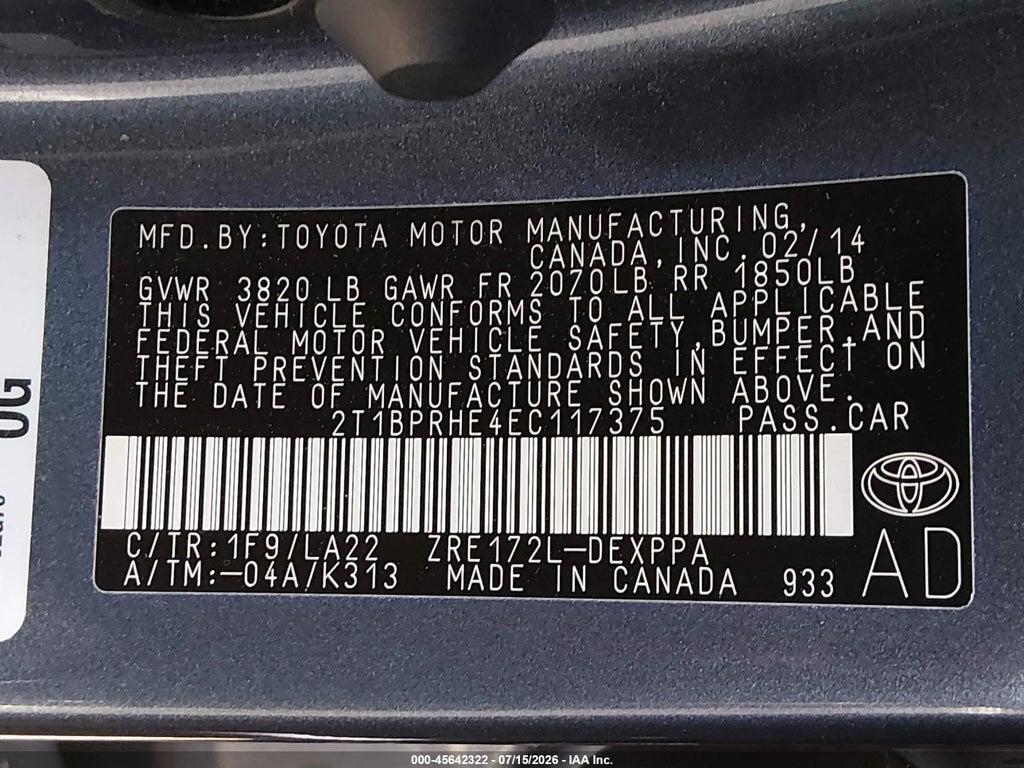 2T1BPRHE4EC117375 2014 TOYOTA COROLLA photo no. 9