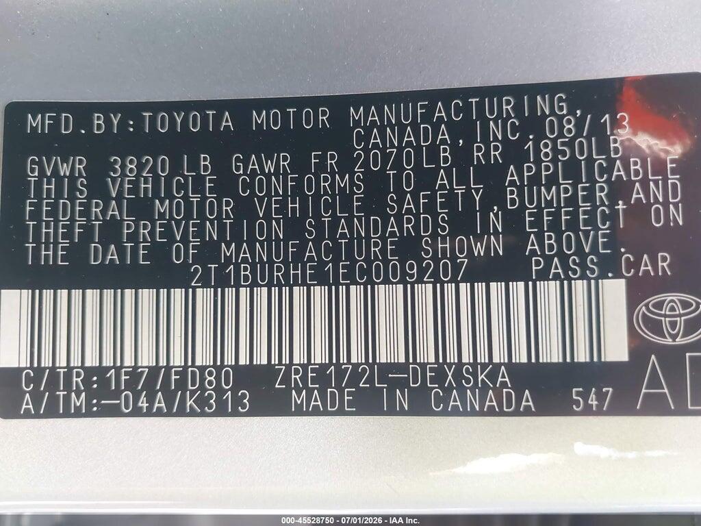 2T1BURHE1EC009207 2014 TOYOTA COROLLA photo no. 9