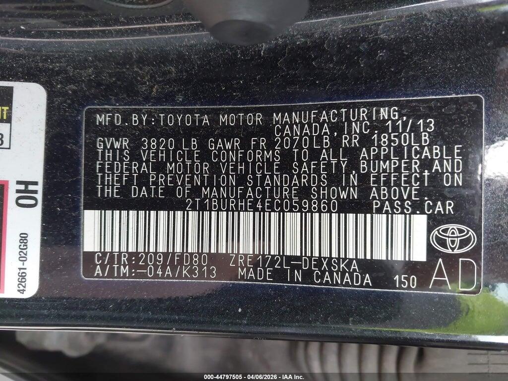 2T1BURHE4EC059860 2014 TOYOTA COROLLA photo no. 9
