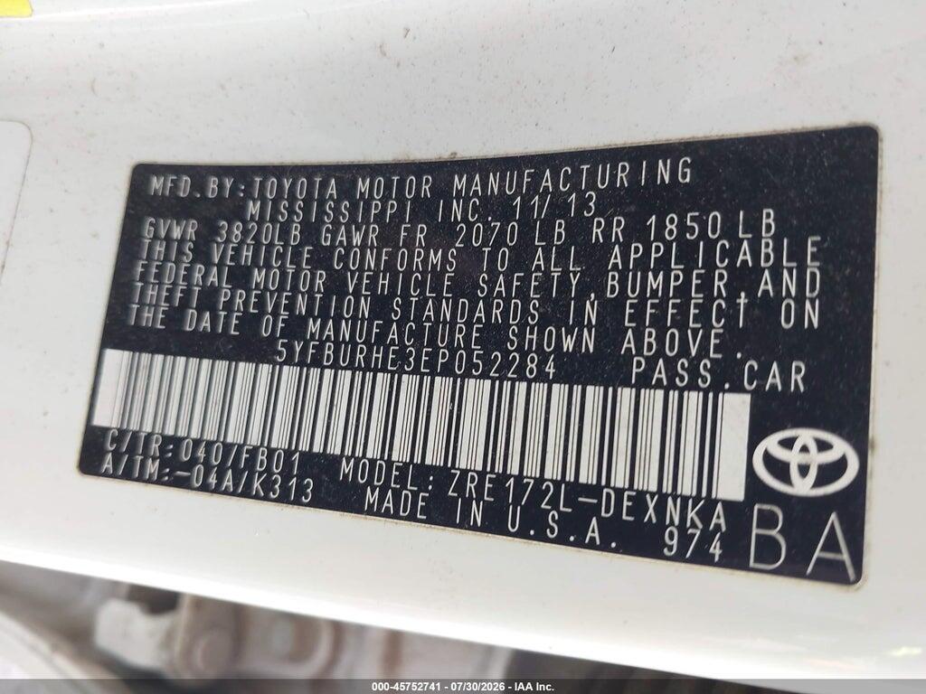 5YFBURHE3EP052284 2014 TOYOTA COROLLA photo no. 9