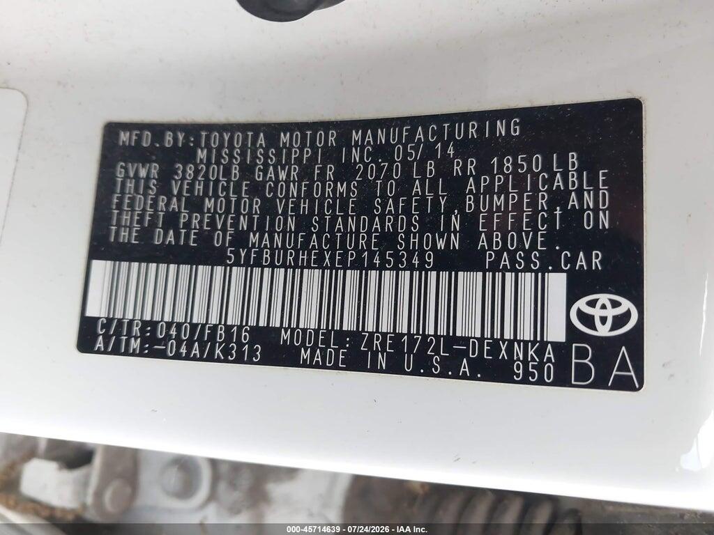 5YFBURHEXEP145349 2014 TOYOTA COROLLA photo no. 9