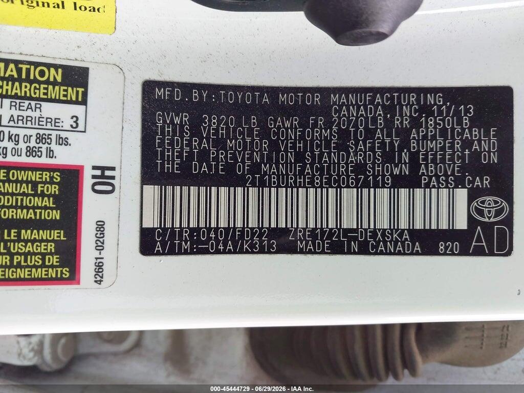 2T1BURHE8EC067119 2014 TOYOTA COROLLA photo no. 9