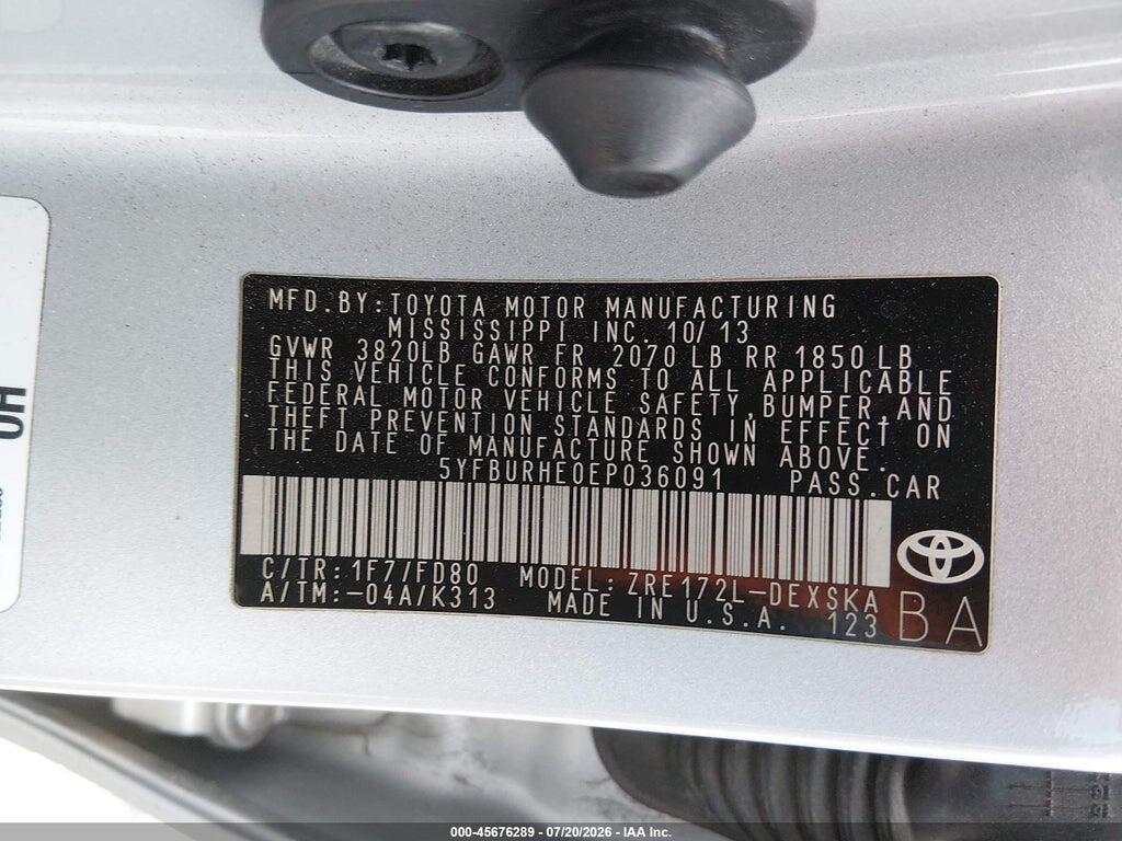 5YFBURHE0EP036091 2014 TOYOTA COROLLA photo no. 9