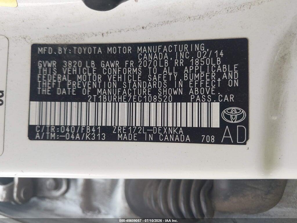 2T1BURHE7EC108520 2014 TOYOTA COROLLA photo no. 9