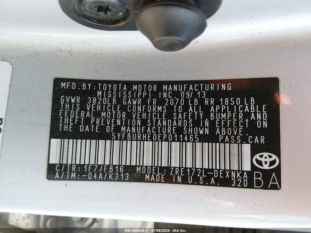 5YFBURHE0EP011465 2014 TOYOTA COROLLA photo no. 9