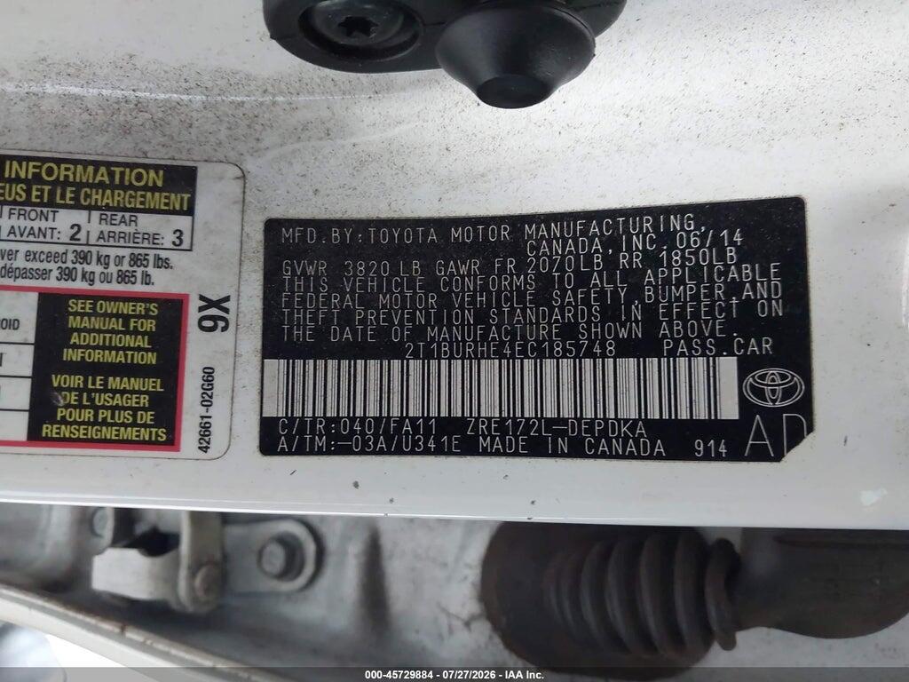 2T1BURHE4EC185748 2014 TOYOTA COROLLA photo no. 9