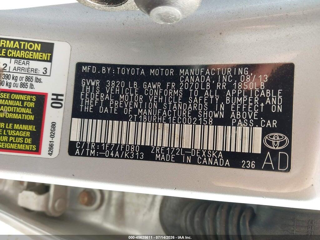 2T1BURHE1EC002158 2014 TOYOTA COROLLA photo no. 9