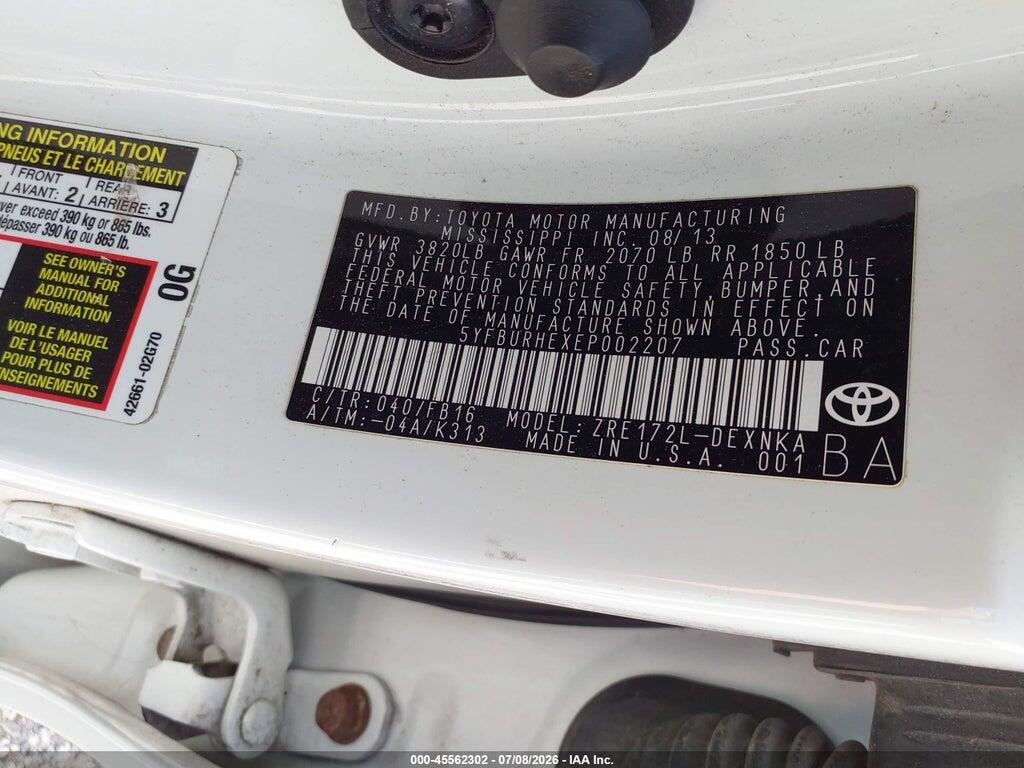 5YFBURHEXEP002207 2014 TOYOTA COROLLA photo no. 9