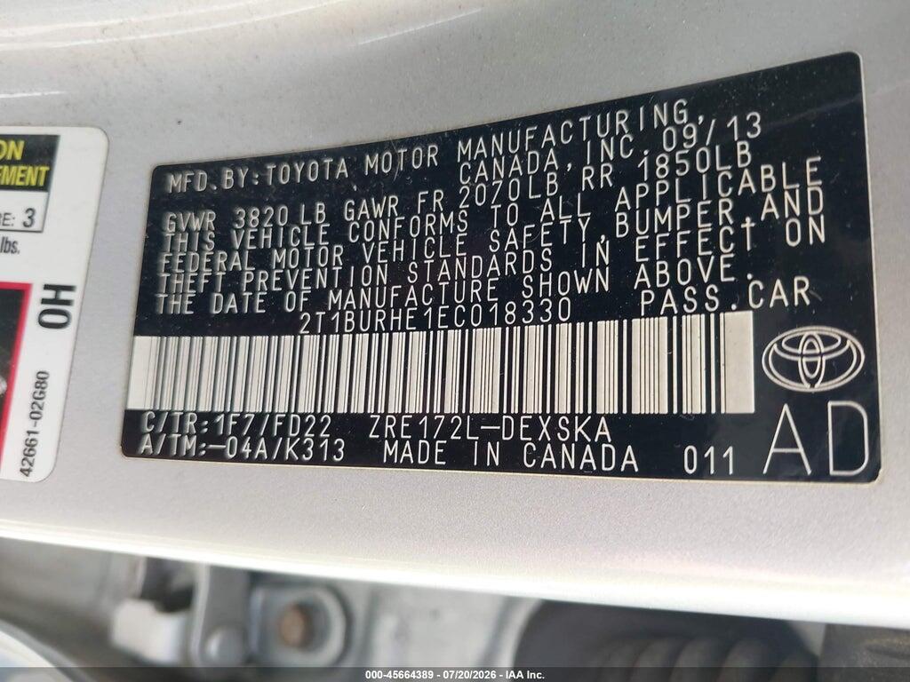 2T1BURHE1EC018330 2014 TOYOTA COROLLA photo no. 9