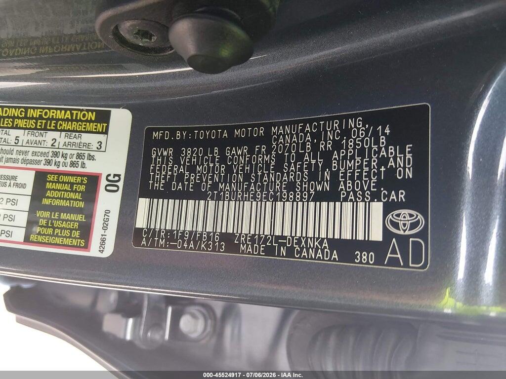 2T1BURHE9EC198897 2014 TOYOTA COROLLA photo no. 9