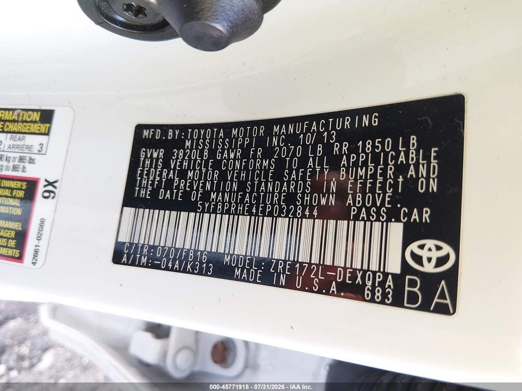 5YFBPRHE4EP032844 2014 TOYOTA COROLLA photo no. 9