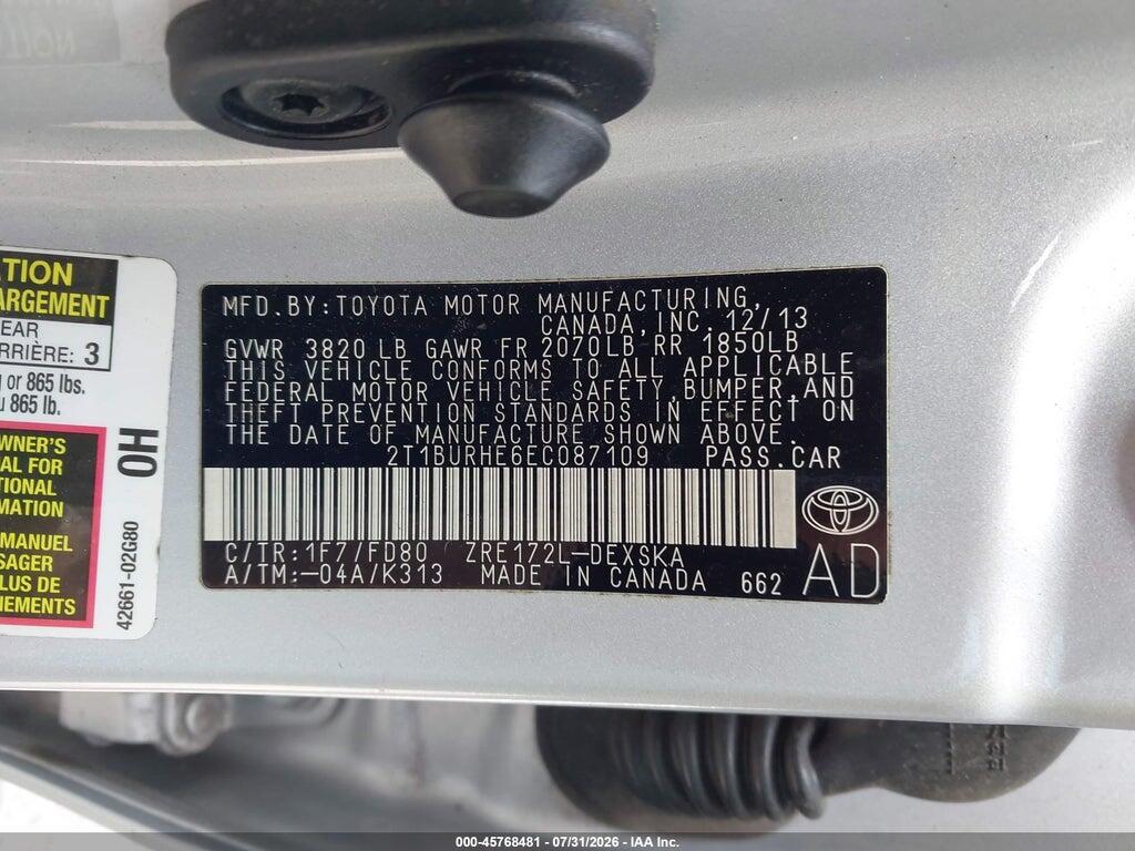 2T1BURHE6EC087109 2014 TOYOTA COROLLA photo no. 9