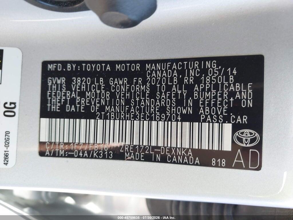 2T1BURHE3EC169704 2014 TOYOTA COROLLA photo no. 9