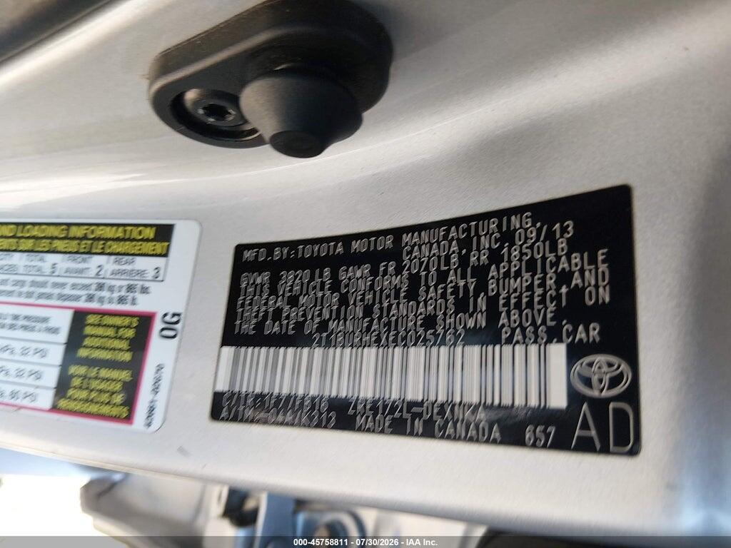 2T1BURHEXEC025762 2014 TOYOTA COROLLA photo no. 9