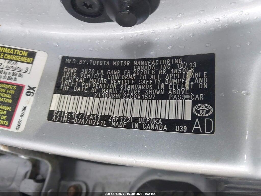 2T1BURHE2EC041597 2014 TOYOTA COROLLA photo no. 9