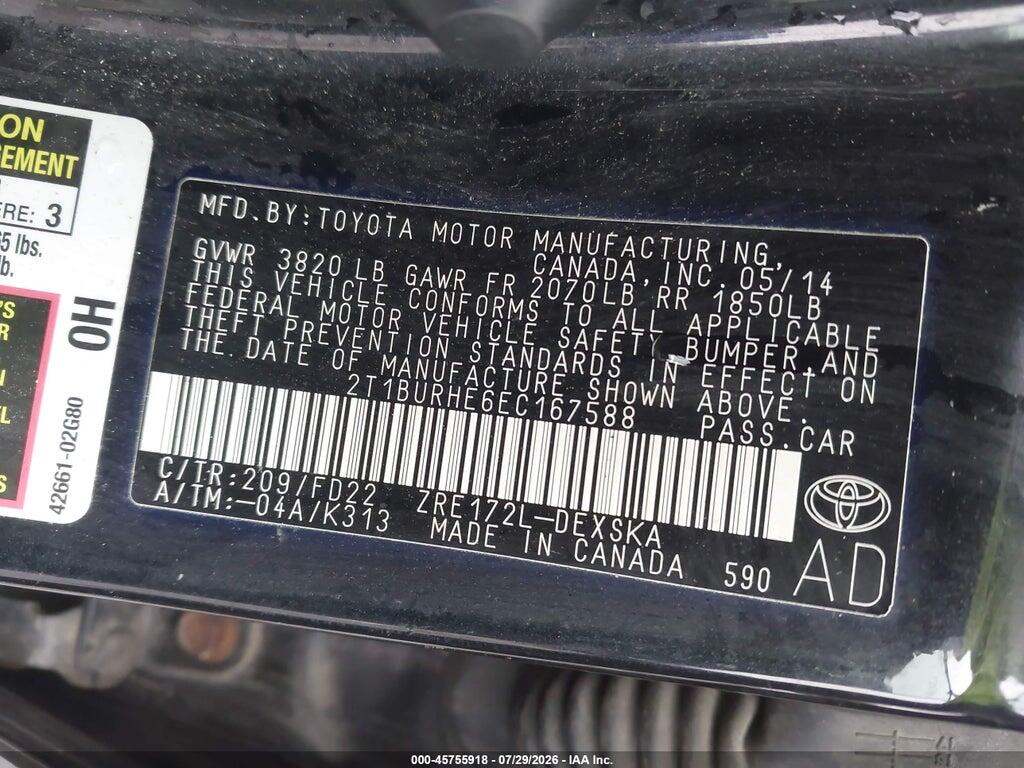 2T1BURHE6EC167588 2014 TOYOTA COROLLA photo no. 9