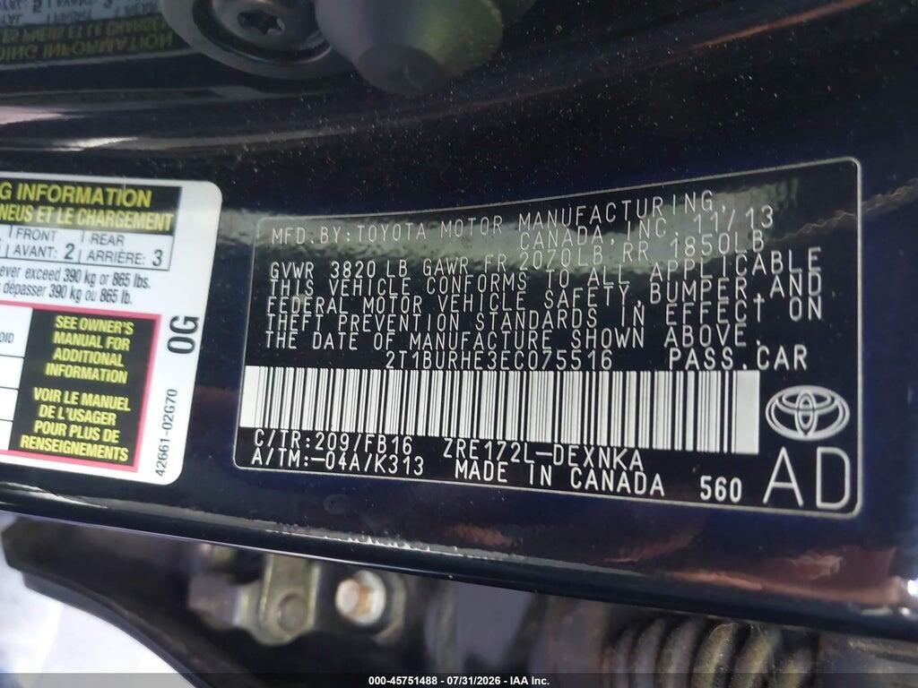 2T1BURHE3EC075516 2014 TOYOTA COROLLA photo no. 9