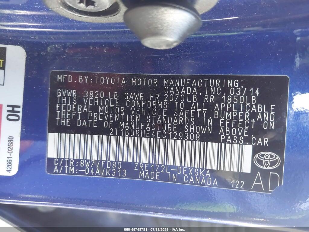 2T1BURHE4EC129308 2014 TOYOTA COROLLA photo no. 9