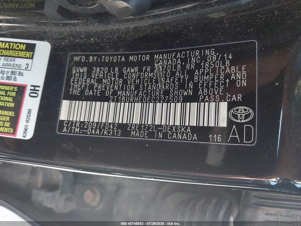 2T1BURHE0EC227509 2014 TOYOTA COROLLA photo no. 9