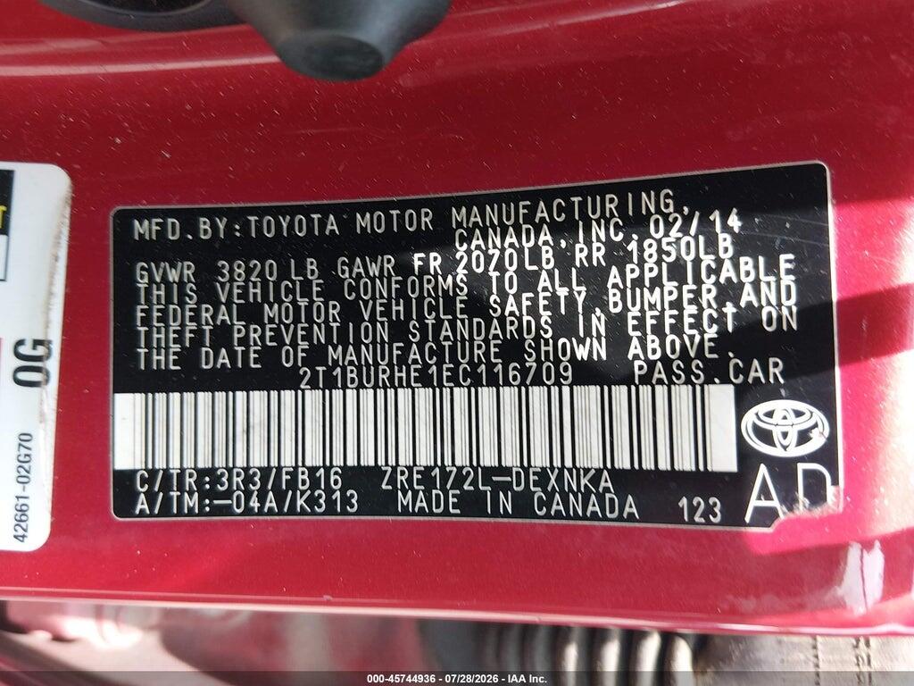 2T1BURHE1EC116709 2014 TOYOTA COROLLA photo no. 9