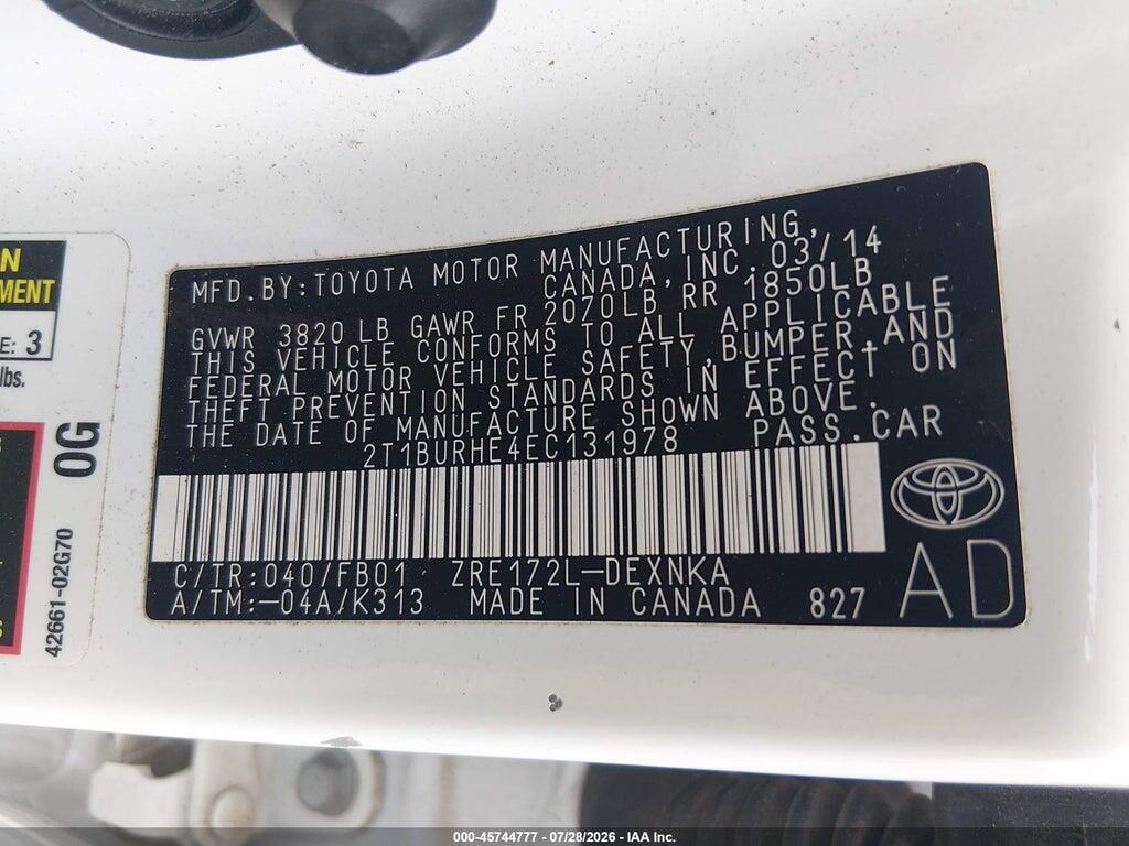 2T1BURHE4EC131978 2014 TOYOTA COROLLA photo no. 9