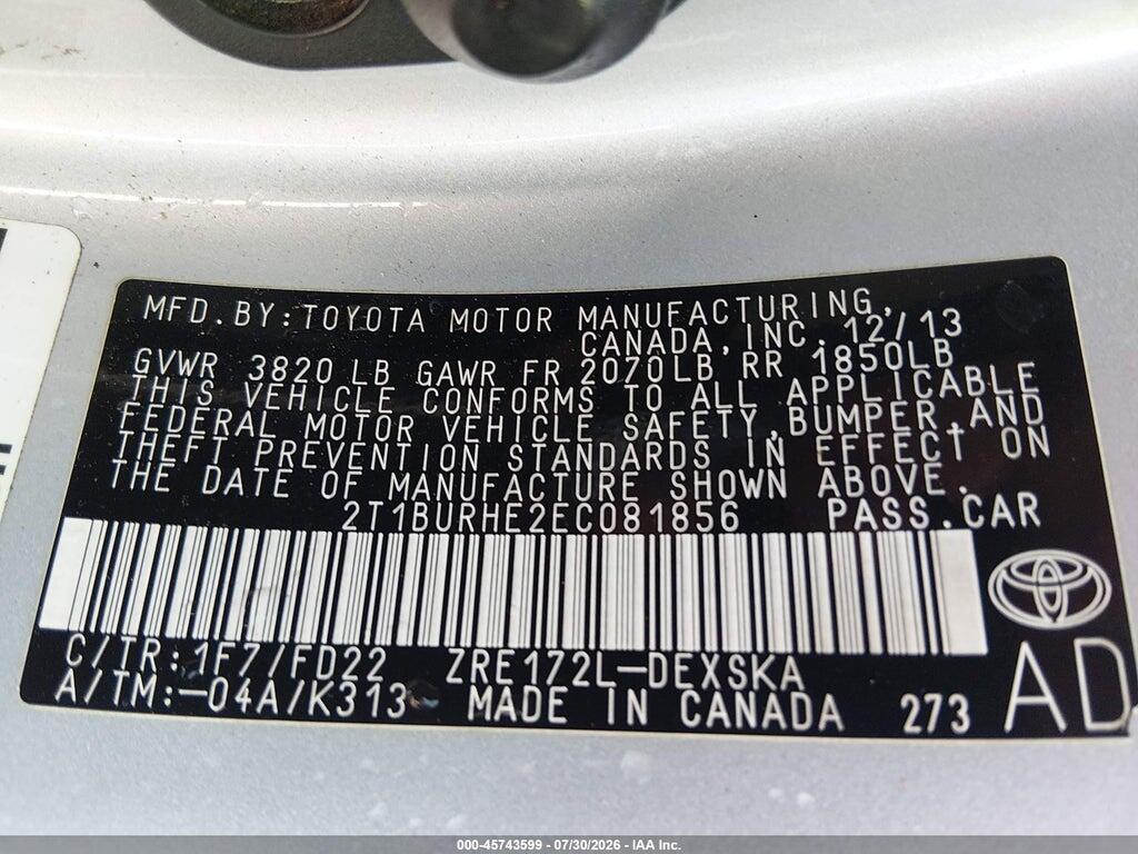 2T1BURHE2EC081856 2014 TOYOTA COROLLA photo no. 9