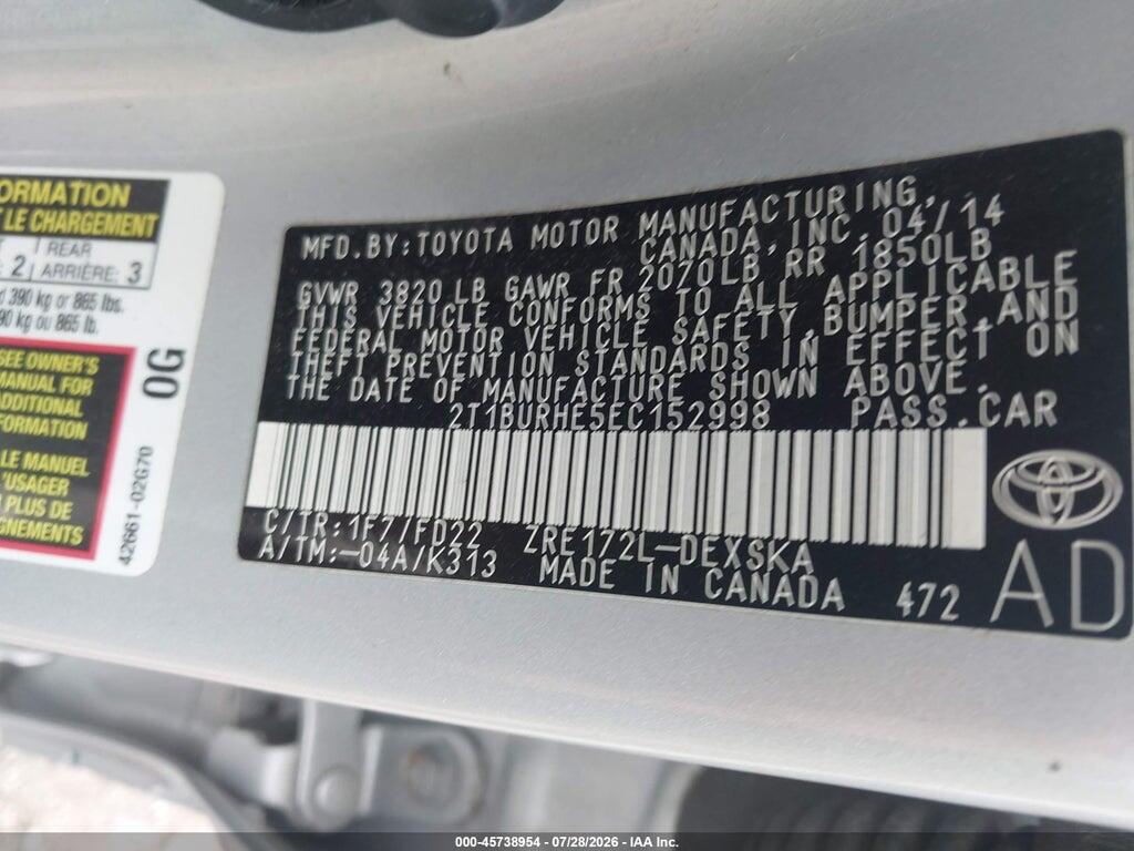 2T1BURHE5EC152998 2014 TOYOTA COROLLA photo no. 9
