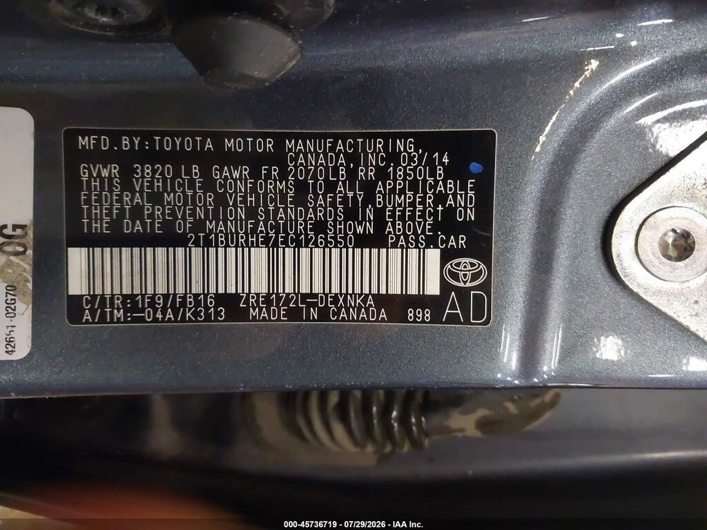 2T1BURHE7EC126550 2014 TOYOTA COROLLA photo no. 9