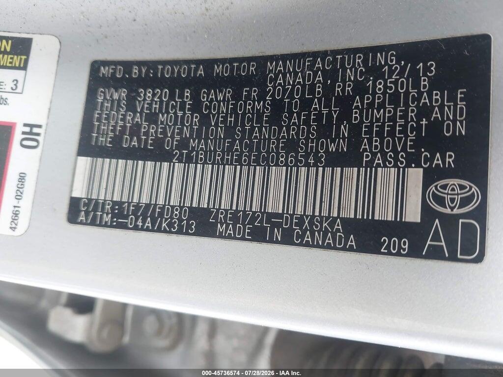 2T1BURHE6EC086543 2014 TOYOTA COROLLA photo no. 9