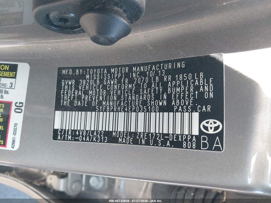 5YFBPRHE4EP035100 2014 TOYOTA COROLLA photo no. 9