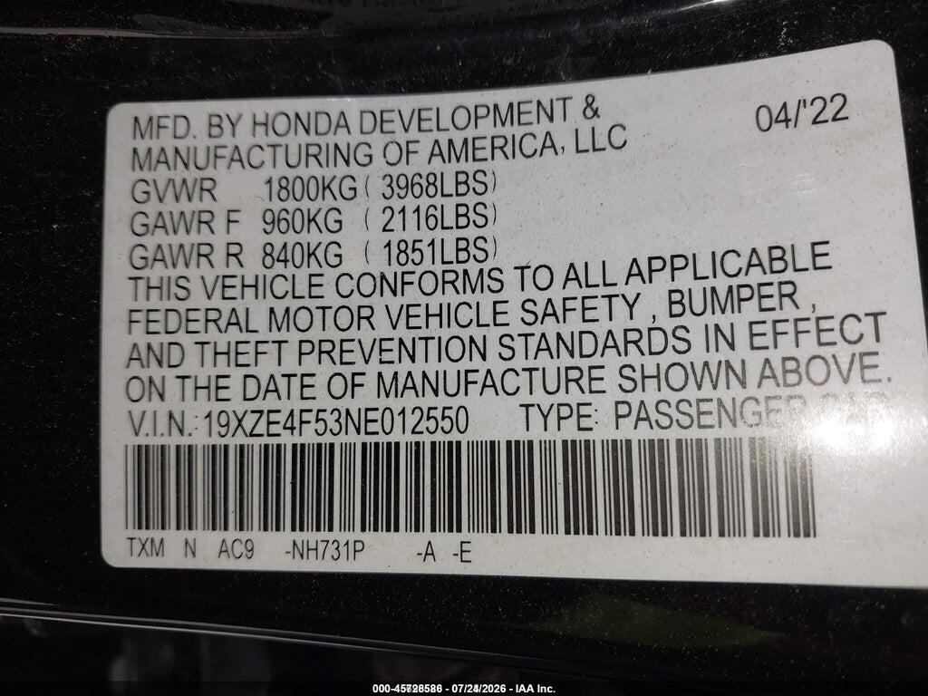 19XZE4F53NE012550 2022 HONDA INSIGHT photo no. 9