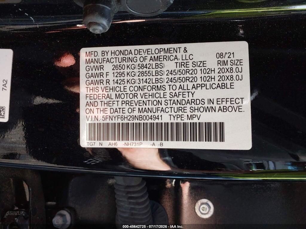 5FNYF6H29NB004941 2022 HONDA PILOT photo no. 9