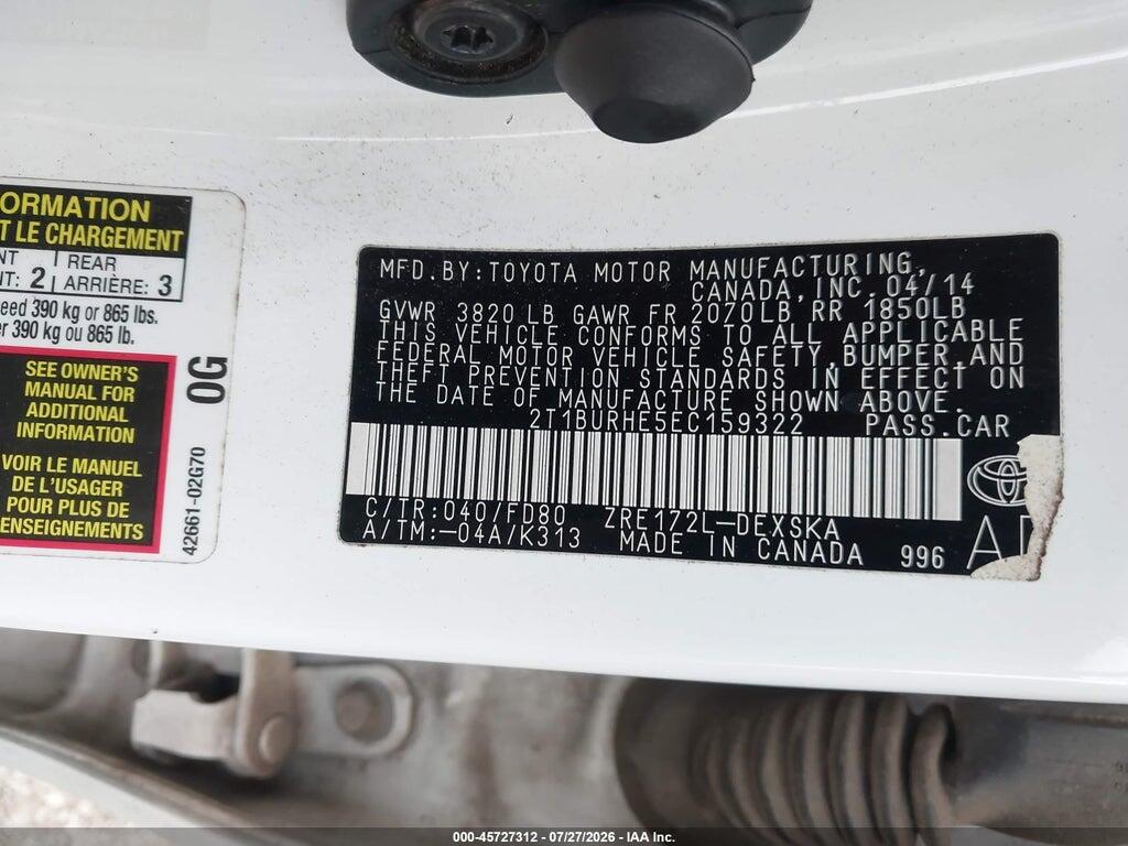 2T1BURHE5EC159322 2014 TOYOTA COROLLA photo no. 9