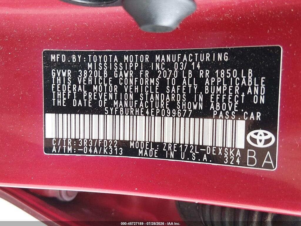 5YFBURHE4EP099677 2014 TOYOTA COROLLA photo no. 9