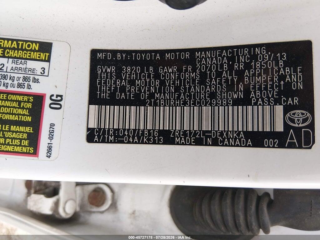 2T1BURHE3EC029989 2014 TOYOTA COROLLA photo no. 9