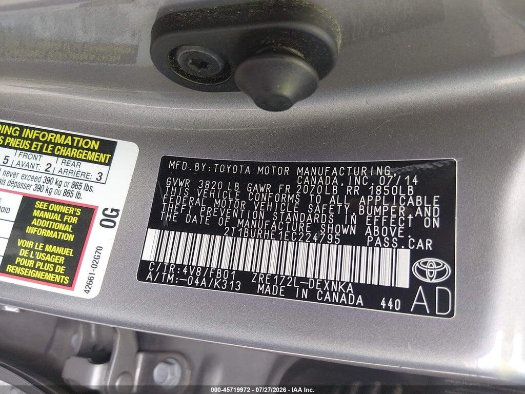 2T1BURHE1EC224795 2014 TOYOTA COROLLA photo no. 9