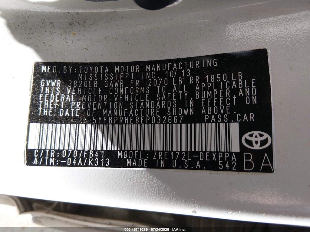 5YFBPRHE8EP032667 2014 TOYOTA COROLLA photo no. 9