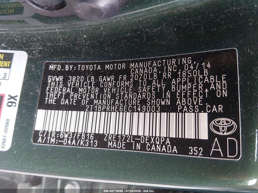 2T1BPRHE6EC149003 2014 TOYOTA COROLLA photo no. 9