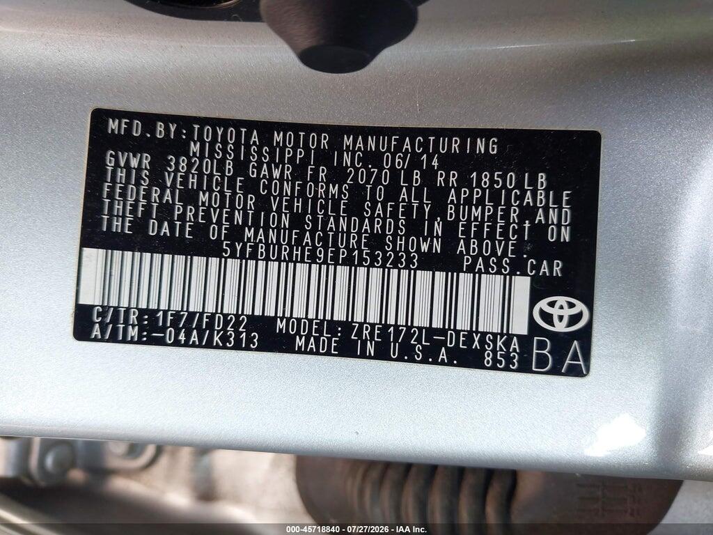 5YFBURHE9EP153233 2014 TOYOTA COROLLA photo no. 9