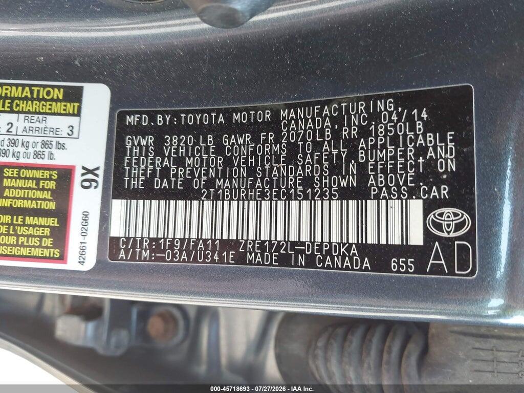 2T1BURHE3EC151235 2014 TOYOTA COROLLA photo no. 9