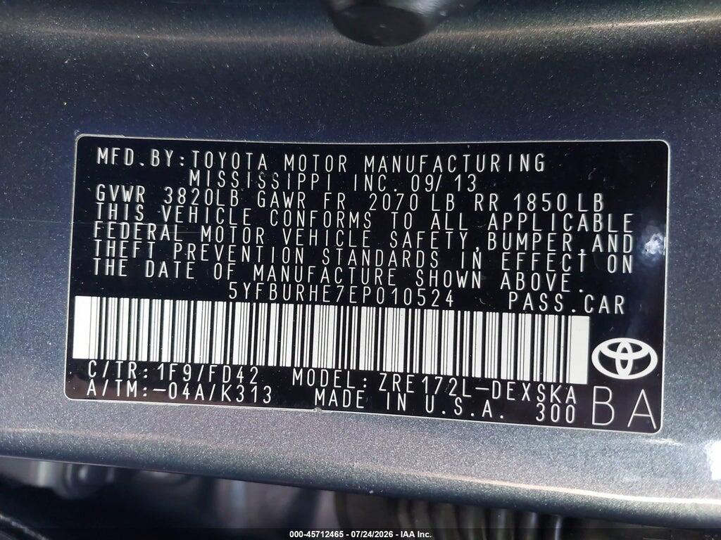 5YFBURHE7EP010524 2014 TOYOTA COROLLA photo no. 9