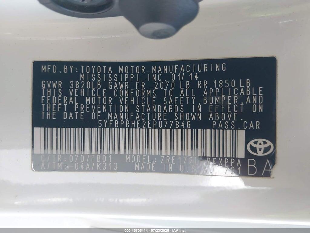 5YFBPRHE2EP077846 2014 TOYOTA COROLLA photo no. 9