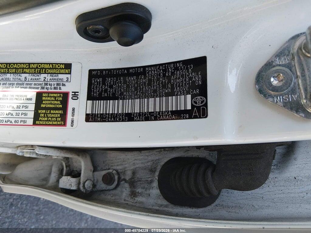 2T1BURHE0EC072315 2014 TOYOTA COROLLA photo no. 9