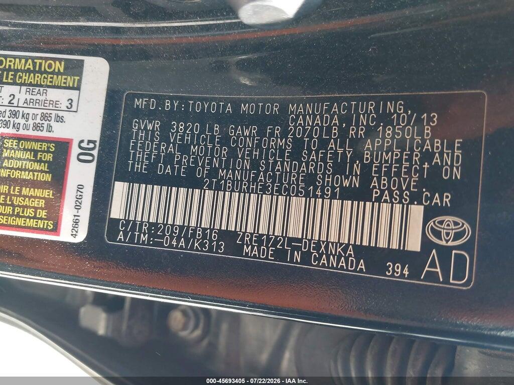 2T1BURHE3EC051491 2014 TOYOTA COROLLA photo no. 9