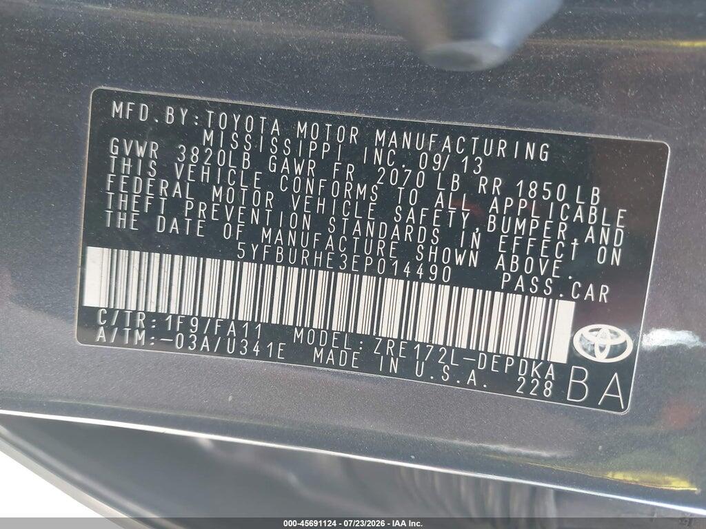 5YFBURHE3EP014490 2014 TOYOTA COROLLA photo no. 9