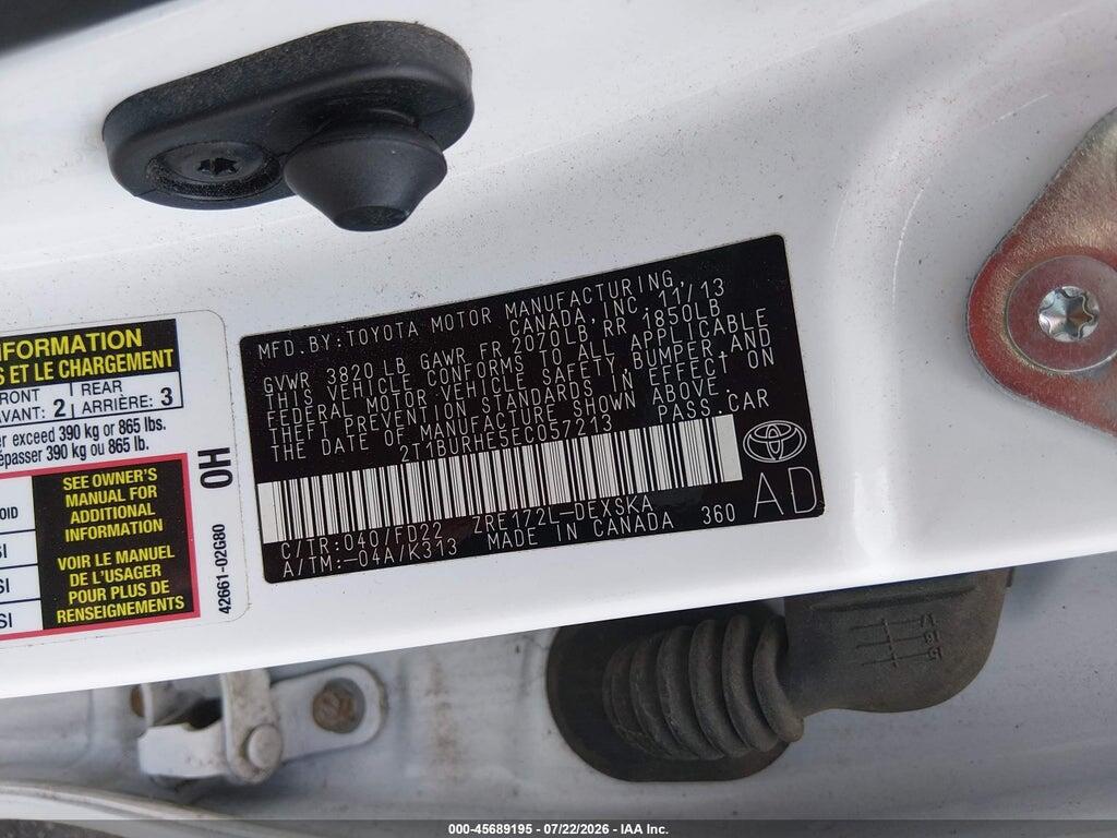 2T1BURHE5EC057213 2014 TOYOTA COROLLA photo no. 9