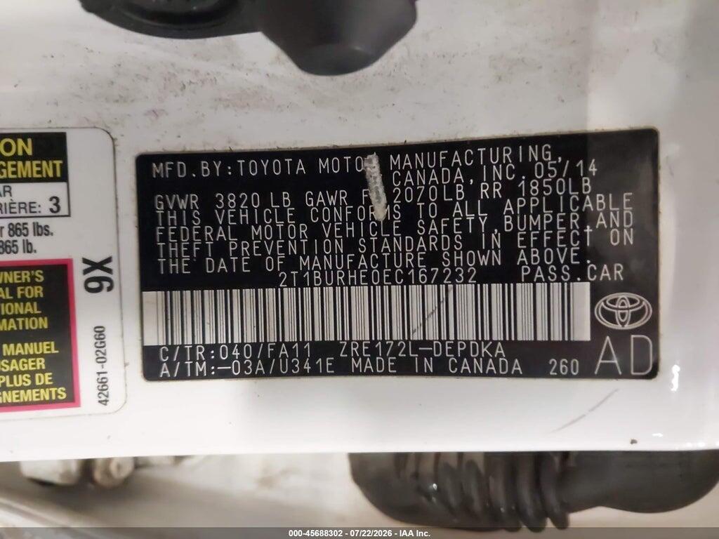 2T1BURHE0EC167232 2014 TOYOTA COROLLA photo no. 9