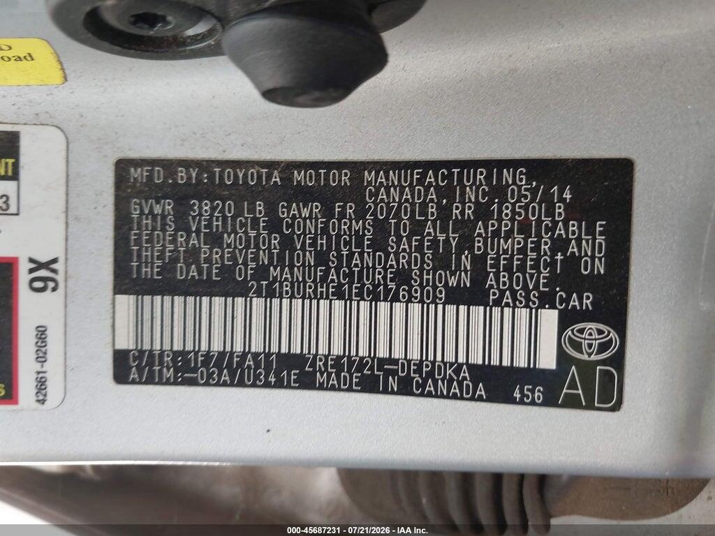 2T1BURHE1EC176909 2014 TOYOTA COROLLA photo no. 9